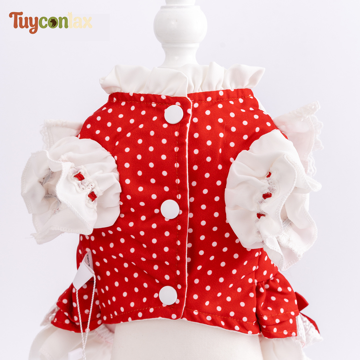 Red Polka Dot Princess Dog Dress | Boutique Lace Ruffle Dress for Small Dogs