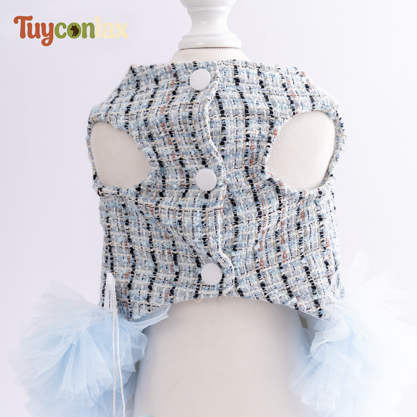 Luxury Blue Tweed Dog Dress | French Boutique Dress for Small Dogs
