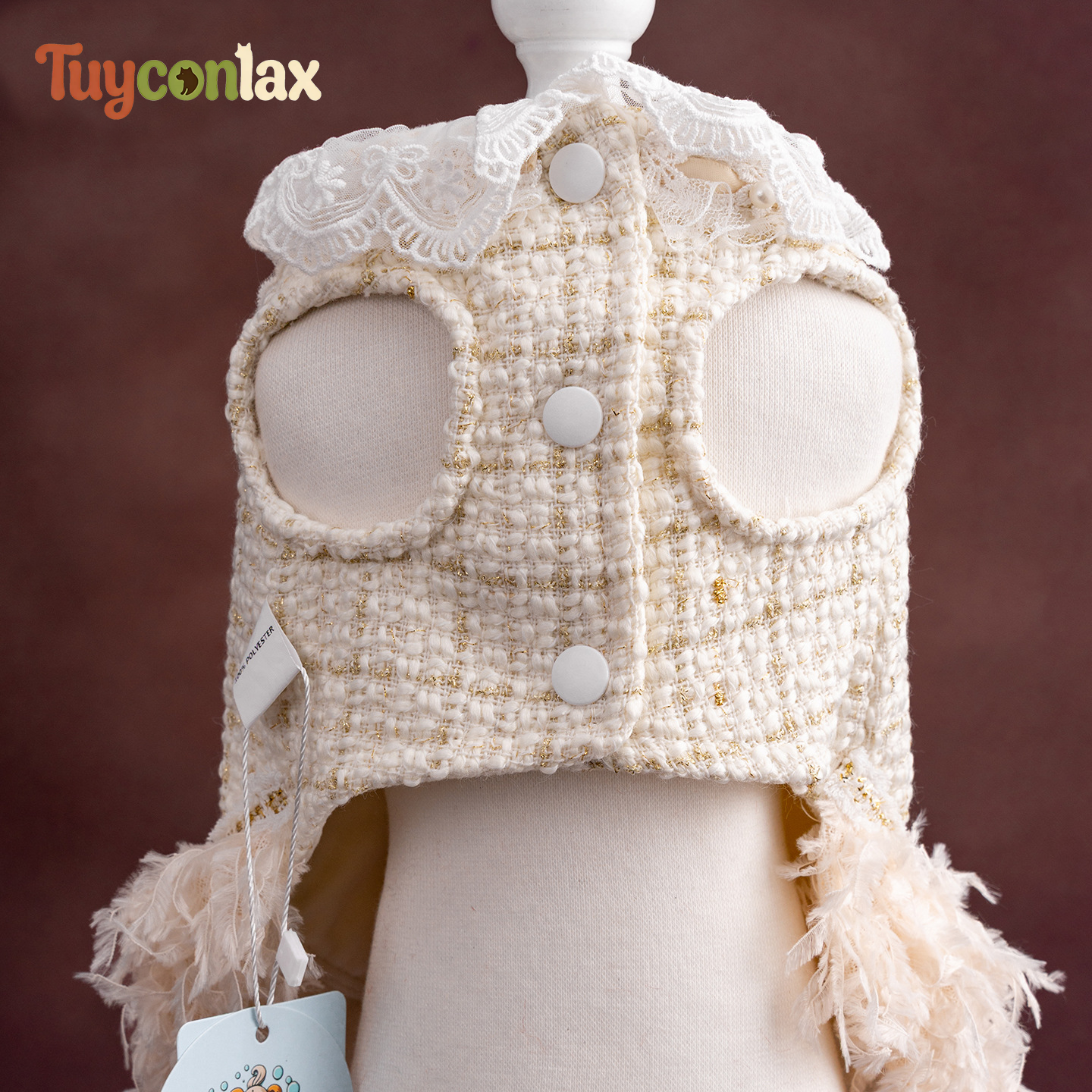 Luxury Lace Pearl Dog Gown | French Haute Couture Winter Princess Dress for Small Breed Dogs