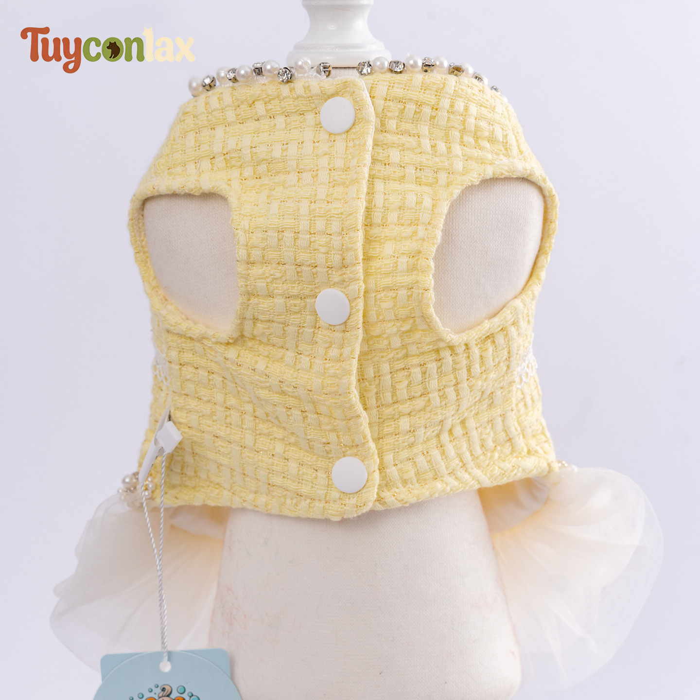 Yellow Tweed Tulle Dog Dress | Spring French Inspired Princess Gown for Small Dogs