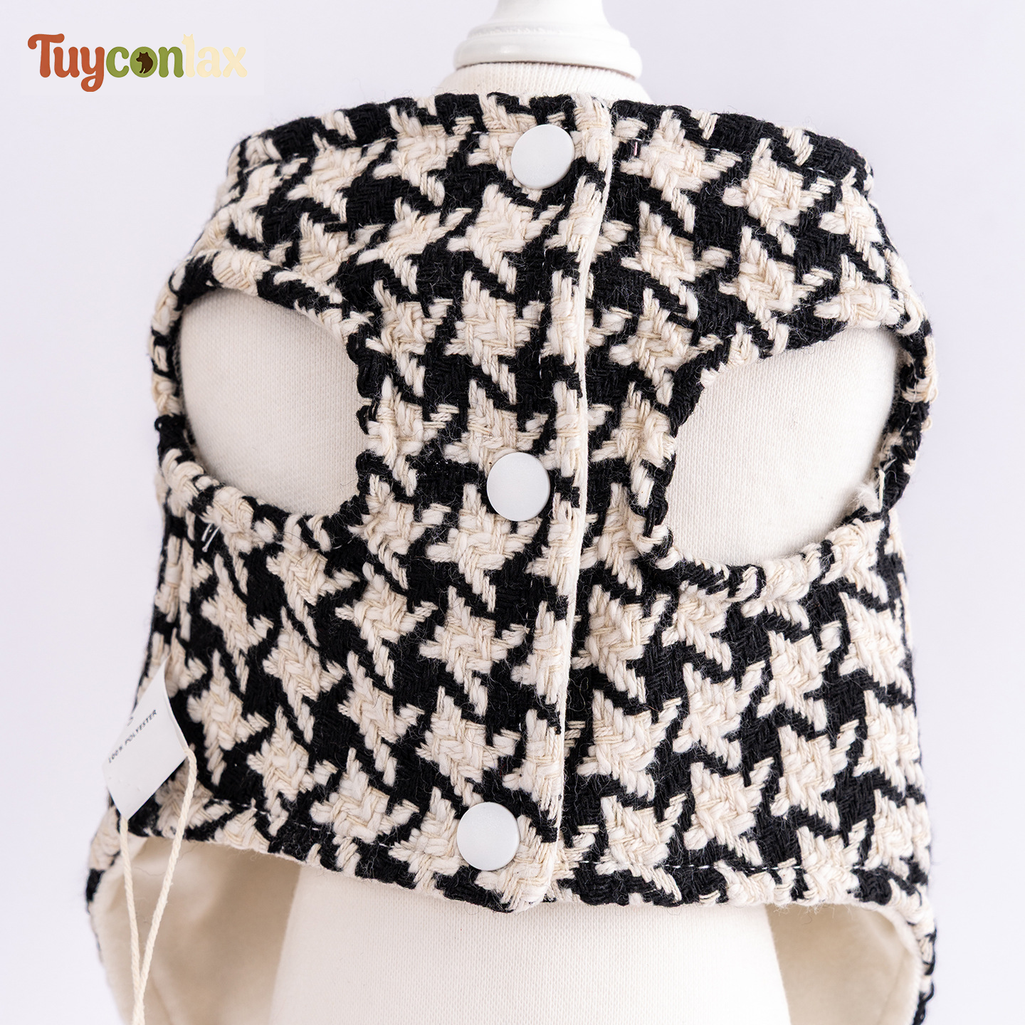 Houndstooth Tweed Winter Dog Dress | French Vintage Luxury Warm Coat for Small Dogs