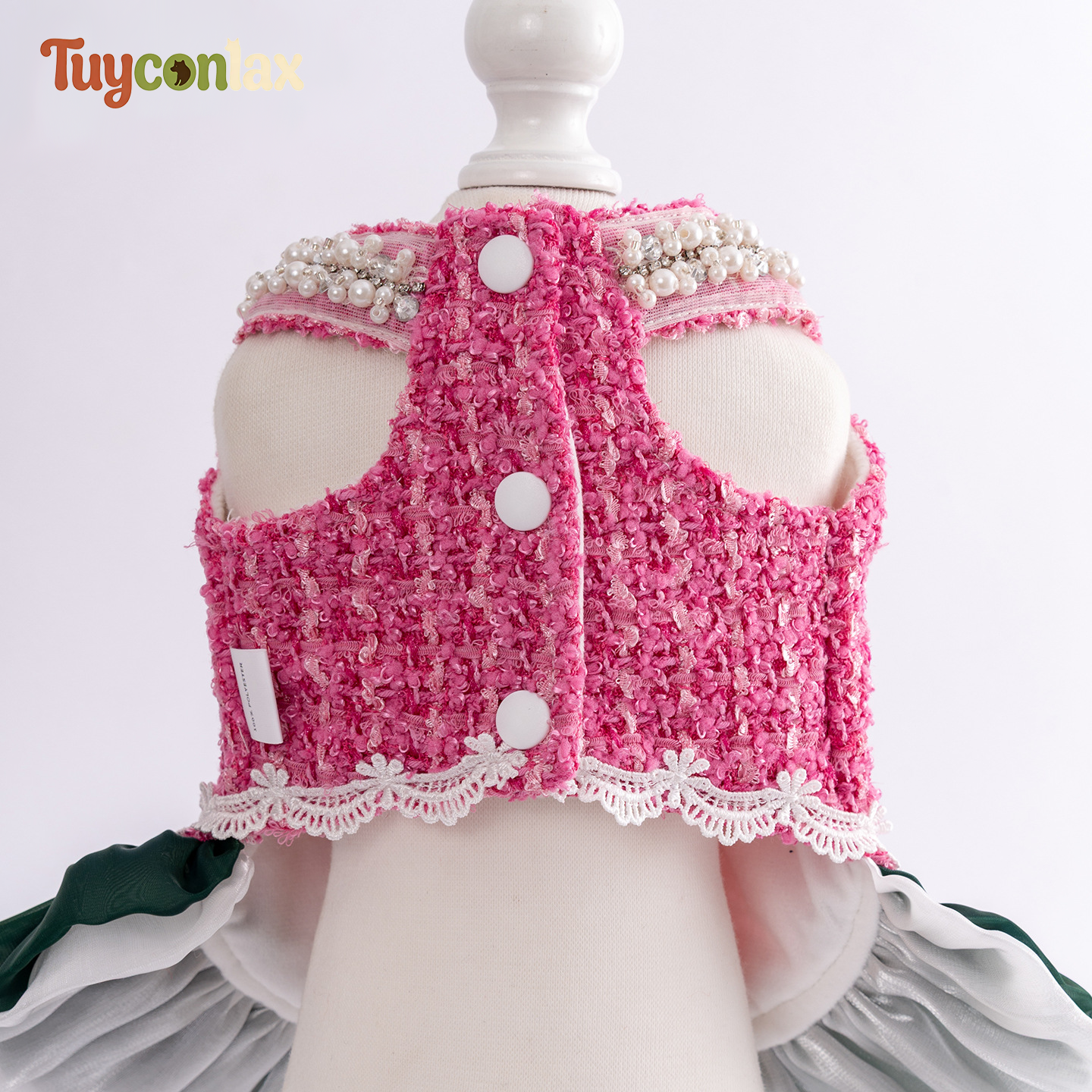 Rose Pink Bouclé Tweed Dog Tutu Dress | French Contrast Color Winter Pet Princess Gown