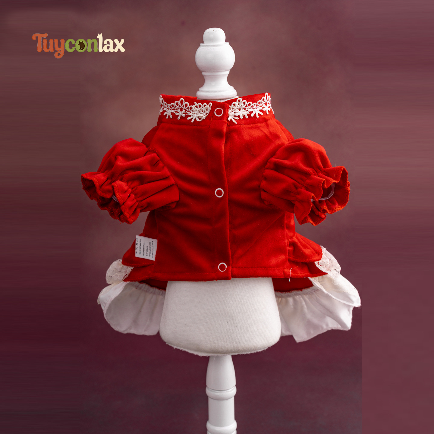 Festive Red Lace Dog Tutu Dress | Vintage Holiday Winter Pet Princess Gown
