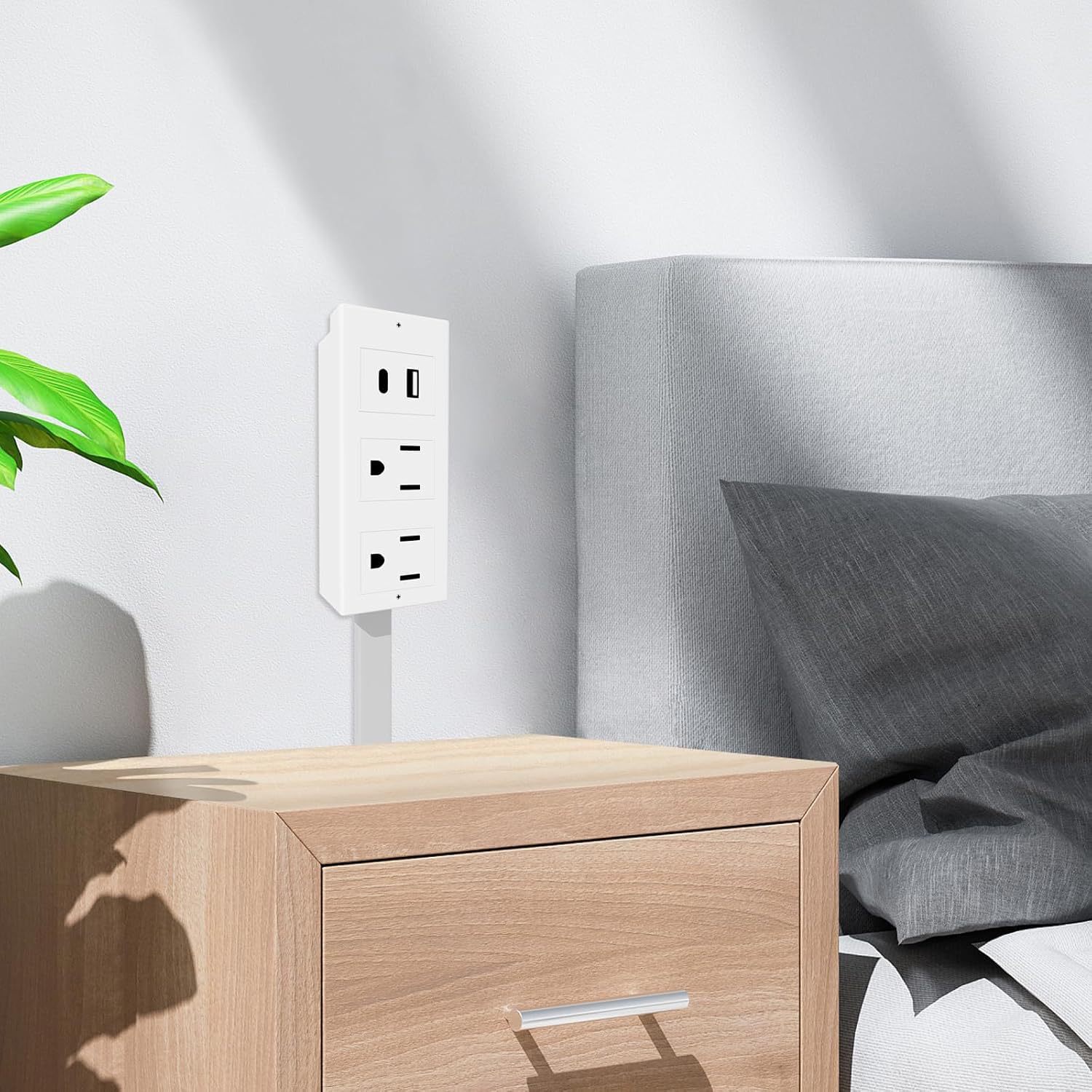 VN-H03Power outlet extender with USB-A, USB-C and 2 AC outlets, expandable 22-34 inches, 180° rotatable, suitable for sofas, desks and nightstands