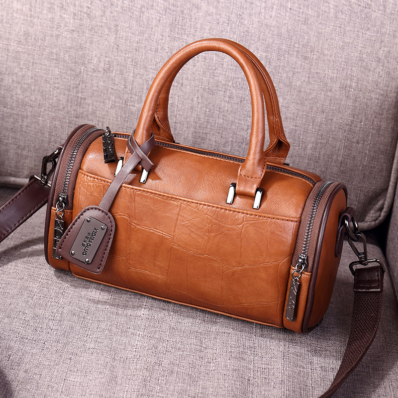 VN-20Color-Block Vintage Motorcycle Style Barrel Bag | Versatile Design for Handheld, Shoulder, or Crossbody Wear