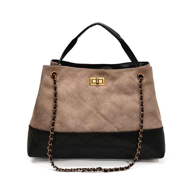 VN-B11Fall Vintage Chanel-Inspired Tote | Suede Chain Crossbody & Top Handle
