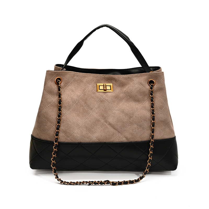 VN-B11Fall Vintage Chanel-Inspired Tote | Suede Chain Crossbody & Top Handle