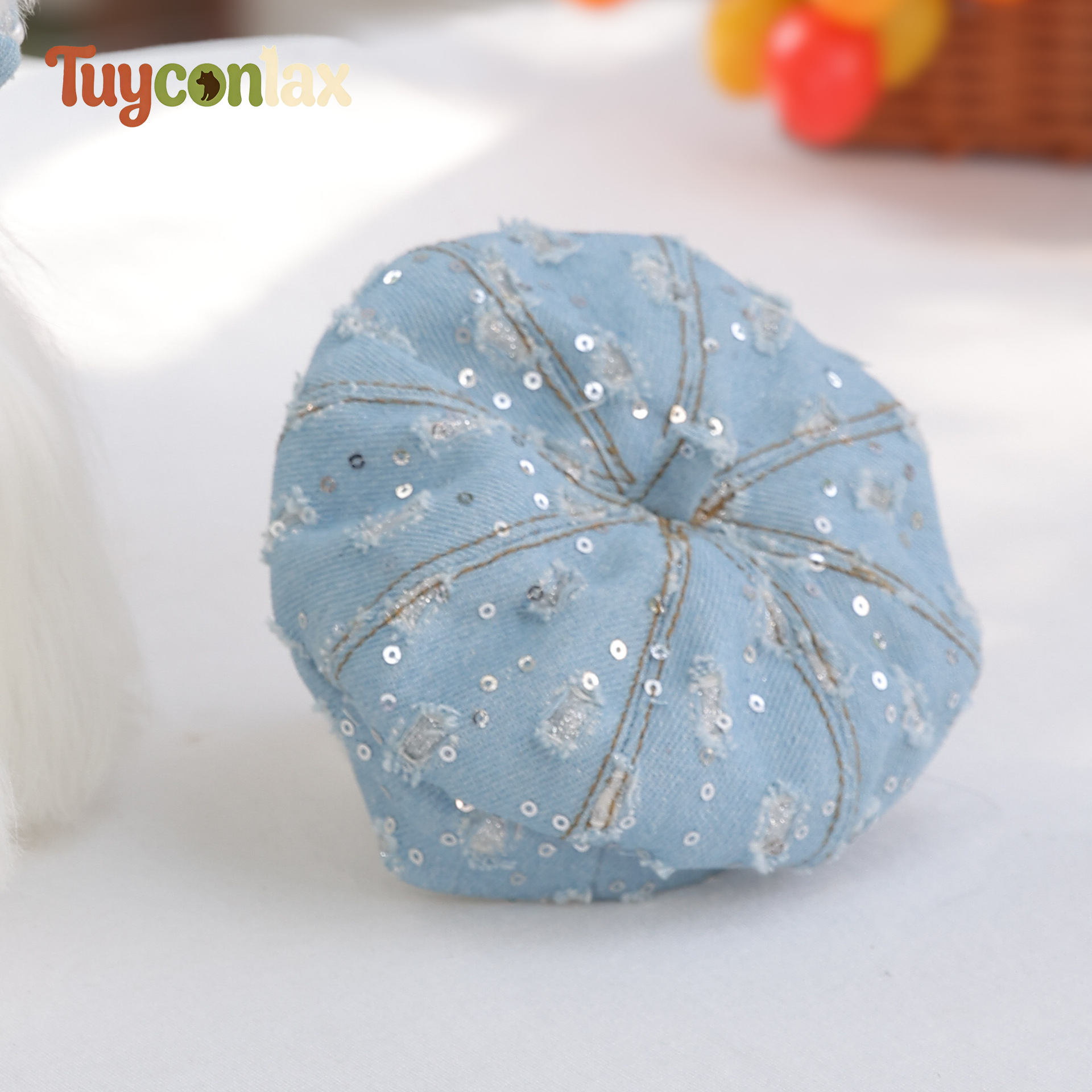 Luxurious light blue tweed dog dress | Haute couture boutique small dog clothing