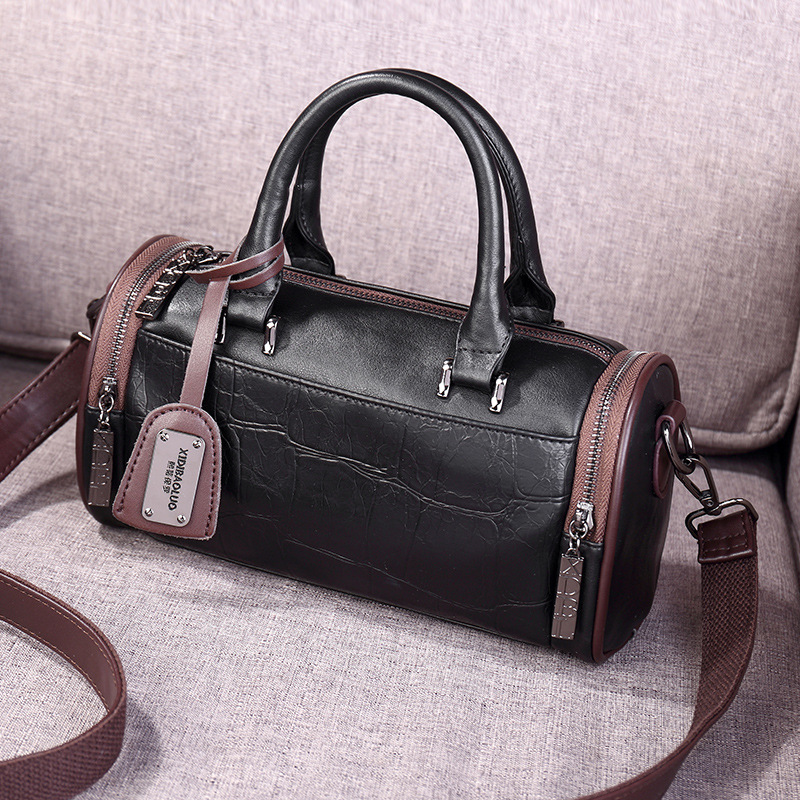 VN-20Color-Block Vintage Motorcycle Style Barrel Bag | Versatile Design for Handheld, Shoulder, or Crossbody Wear