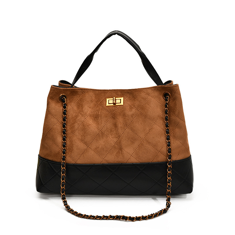VN-B11Fall Vintage Chanel-Inspired Tote | Suede Chain Crossbody & Top Handle