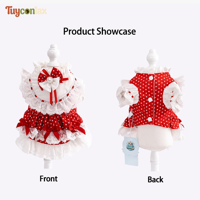 Red Polka Dot Princess Dog Dress | Boutique Lace Ruffle Dress for Small Dogs