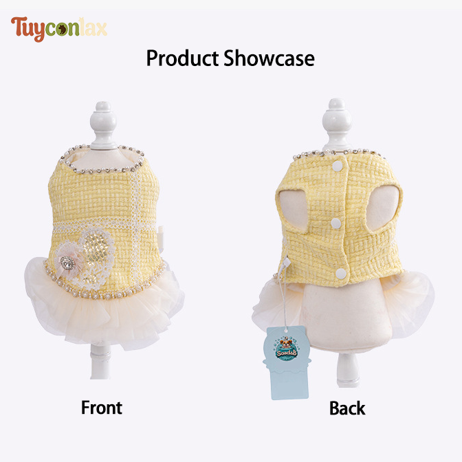 Yellow Tweed Tulle Dog Dress | Spring French Inspired Princess Gown for Small Dogs