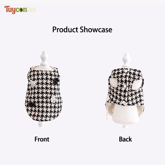 Houndstooth Tweed Winter Dog Dress | French Vintage Luxury Warm Coat for Small Dogs