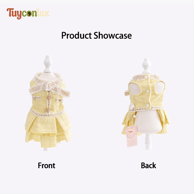 Butter Yellow Tweed Dog Dress | French Luxury Winter Layered Skirt for Small Dogs
