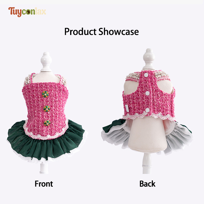 Rose Pink Bouclé Tweed Dog Tutu Dress | French Contrast Color Winter Pet Princess Gown