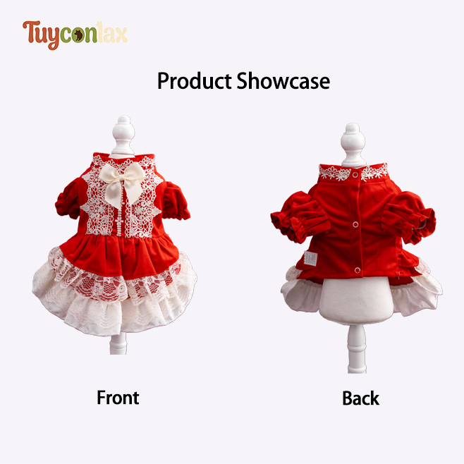 Festive Red Lace Dog Tutu Dress | Vintage Holiday Winter Pet Princess Gown