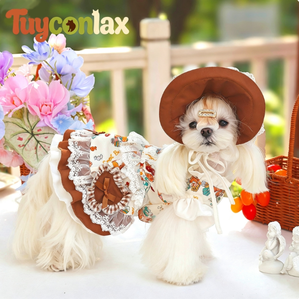 Luxury Floral Lace Princess Dress – Elegant Summer Pet Outfit