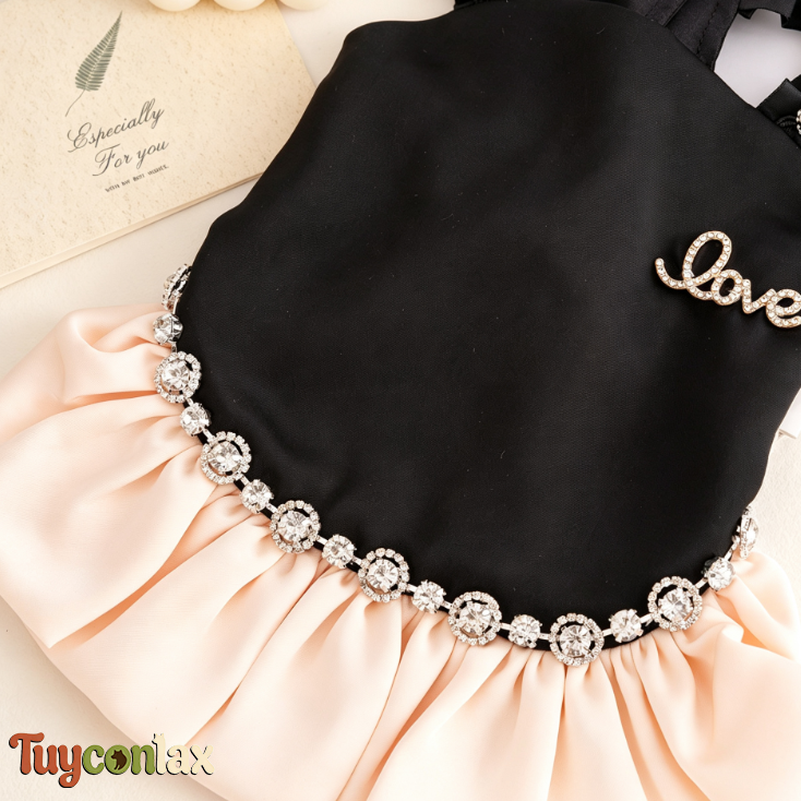Luxury Black Pearl Dog Dress | Elegant Boutique Dress for Small Dogs