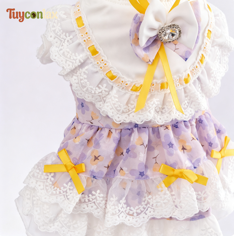 Lavender lace puppy princess dress | French country spring boutique small dog clothing