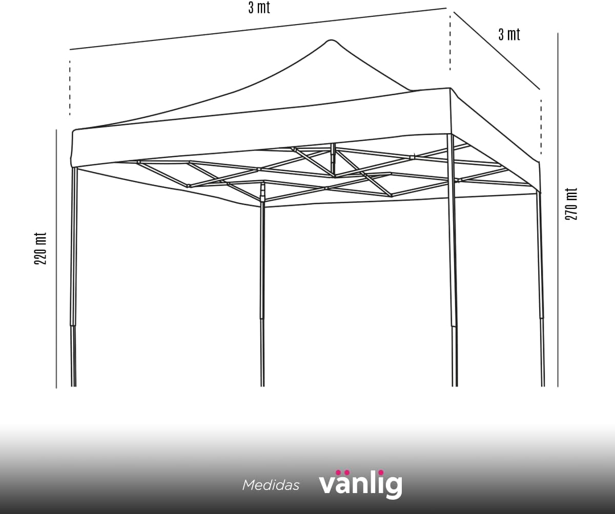 VANLIG | Carpa Toldo Plegable 3x3m | Impermeable, Reforzado y Resistente | Fácil de Armar | Protección Solar UV | Ideal para Jardín, Eventos y Exterior | Color Azul