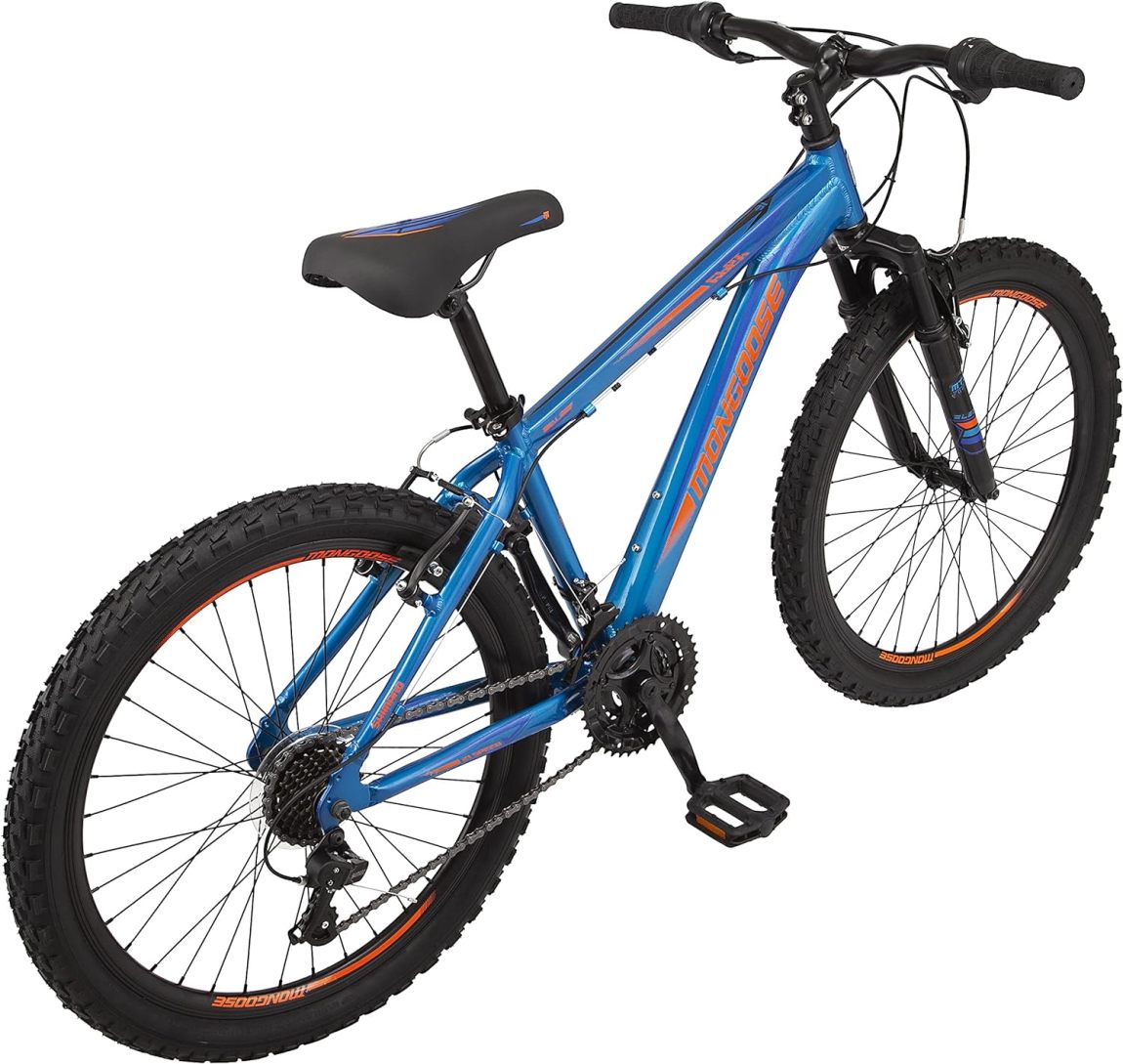 Mongoose Flatrock Hardtail Mountain Bike for Youth Adult Men Women, 21-Speed Twist Shifters, 24 to 29-Inch Wheels, 14.5 to 18-Inch Aluminum Frame Options