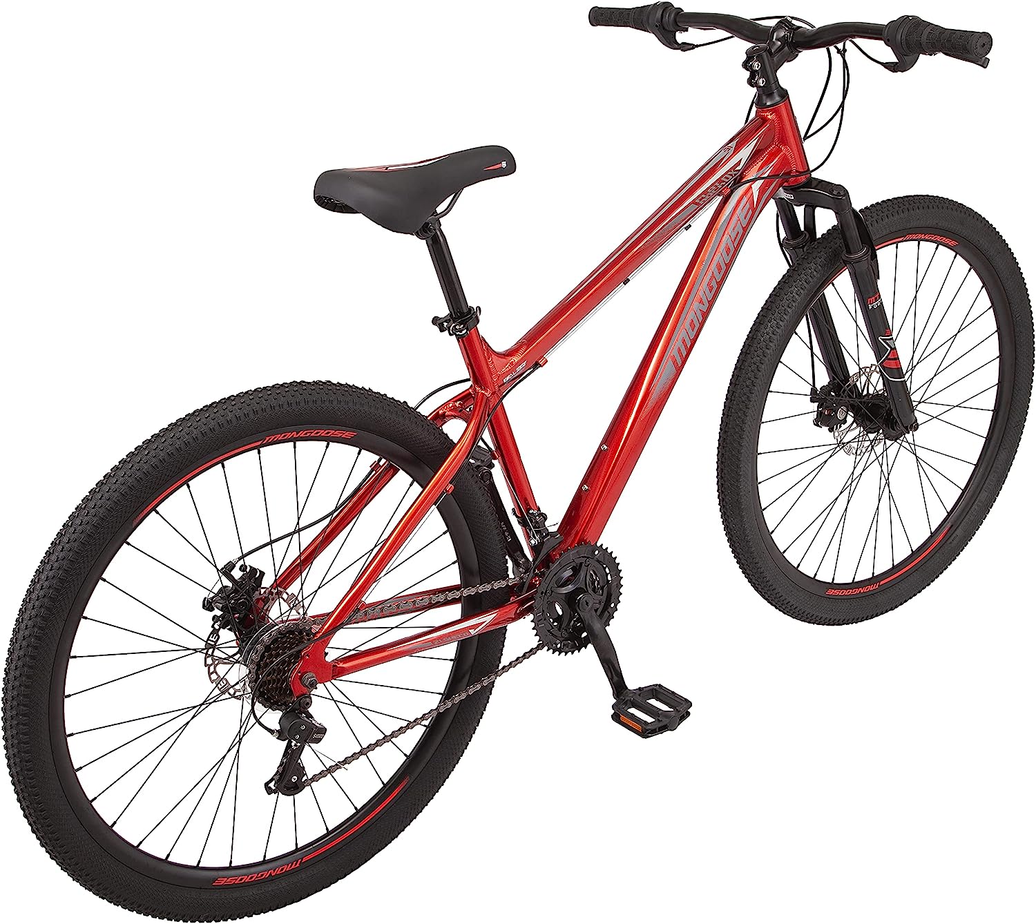 Mongoose Flatrock Hardtail Mountain Bike for Youth Adult Men Women, 21-Speed Twist Shifters, 24 to 29-Inch Wheels, 14.5 to 18-Inch Aluminum Frame Options
