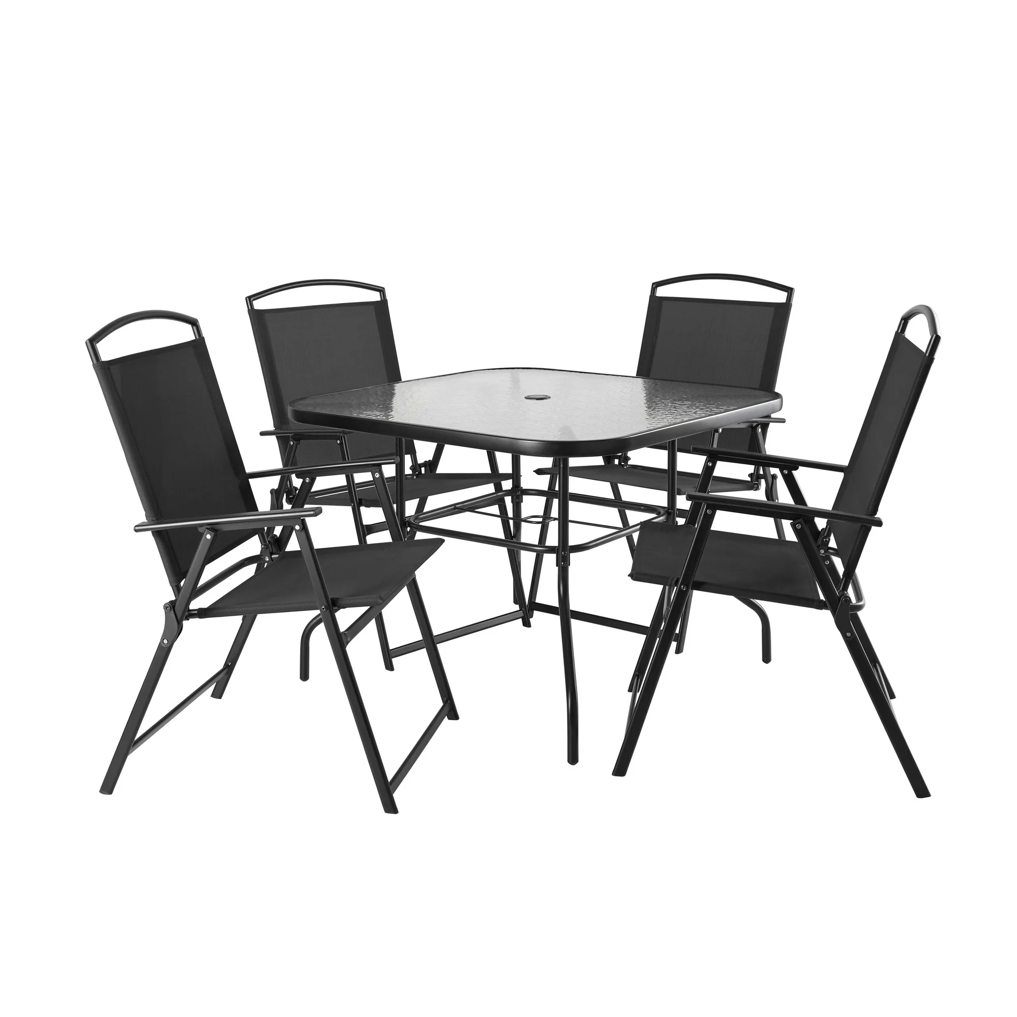 Juego de comedor para patio exterior Mainstays Albany Lane de 6 piezas, negro (base de sombrilla se vende por separado)