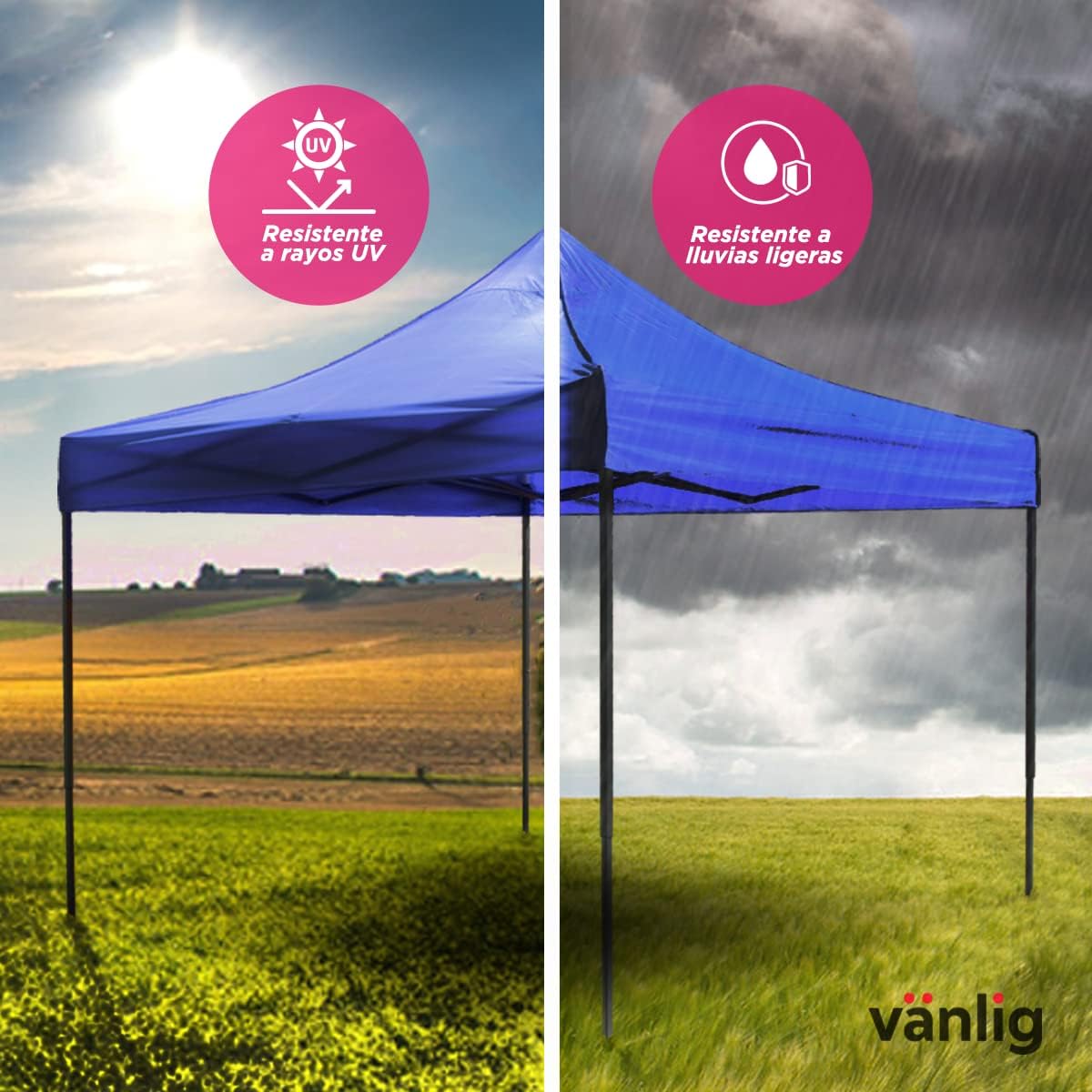 VANLIG | Carpa Toldo Plegable 3x3m | Impermeable, Reforzado y Resistente | Fácil de Armar | Protección Solar UV | Ideal para Jardín, Eventos y Exterior | Color Azul