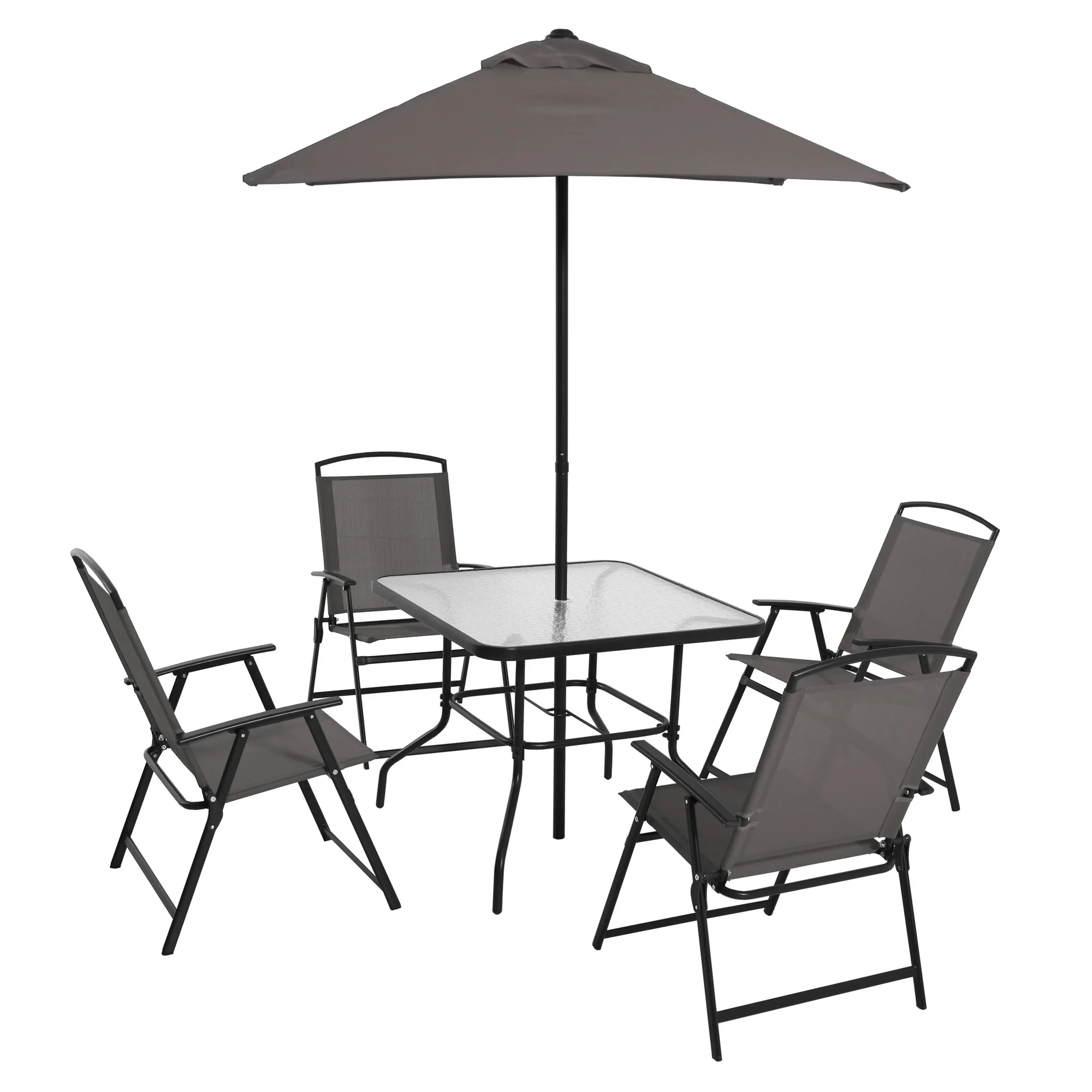Juego de comedor para patio exterior Mainstays Albany Lane de 6 piezas, negro (base de sombrilla se vende por separado)