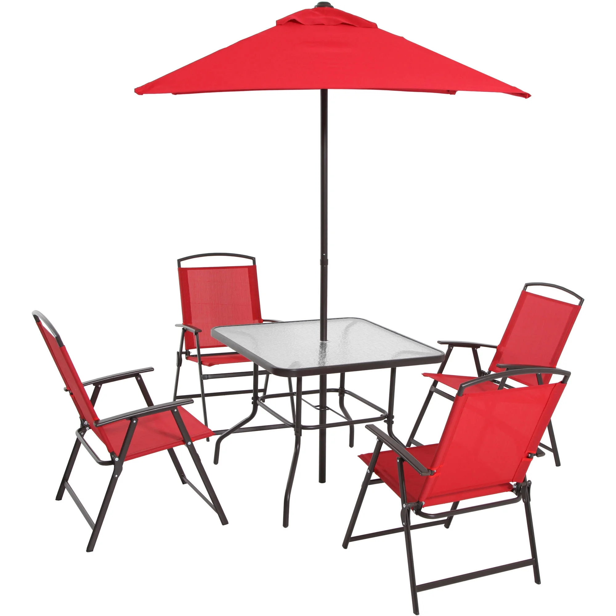 Juego de comedor para patio exterior Mainstays Albany Lane de 6 piezas, negro (base de sombrilla se vende por separado)