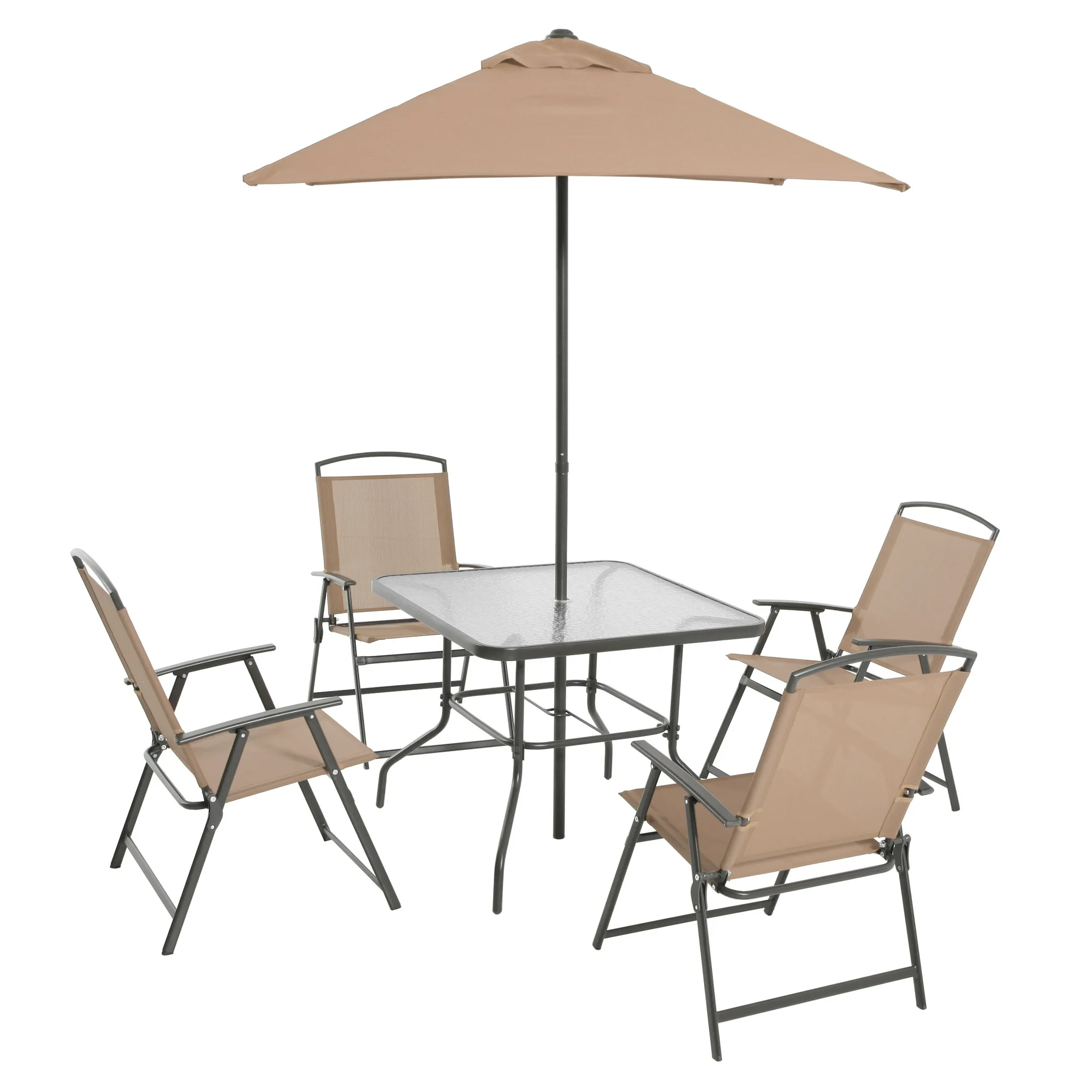 Juego de comedor para patio exterior Mainstays Albany Lane de 6 piezas, negro (base de sombrilla se vende por separado)