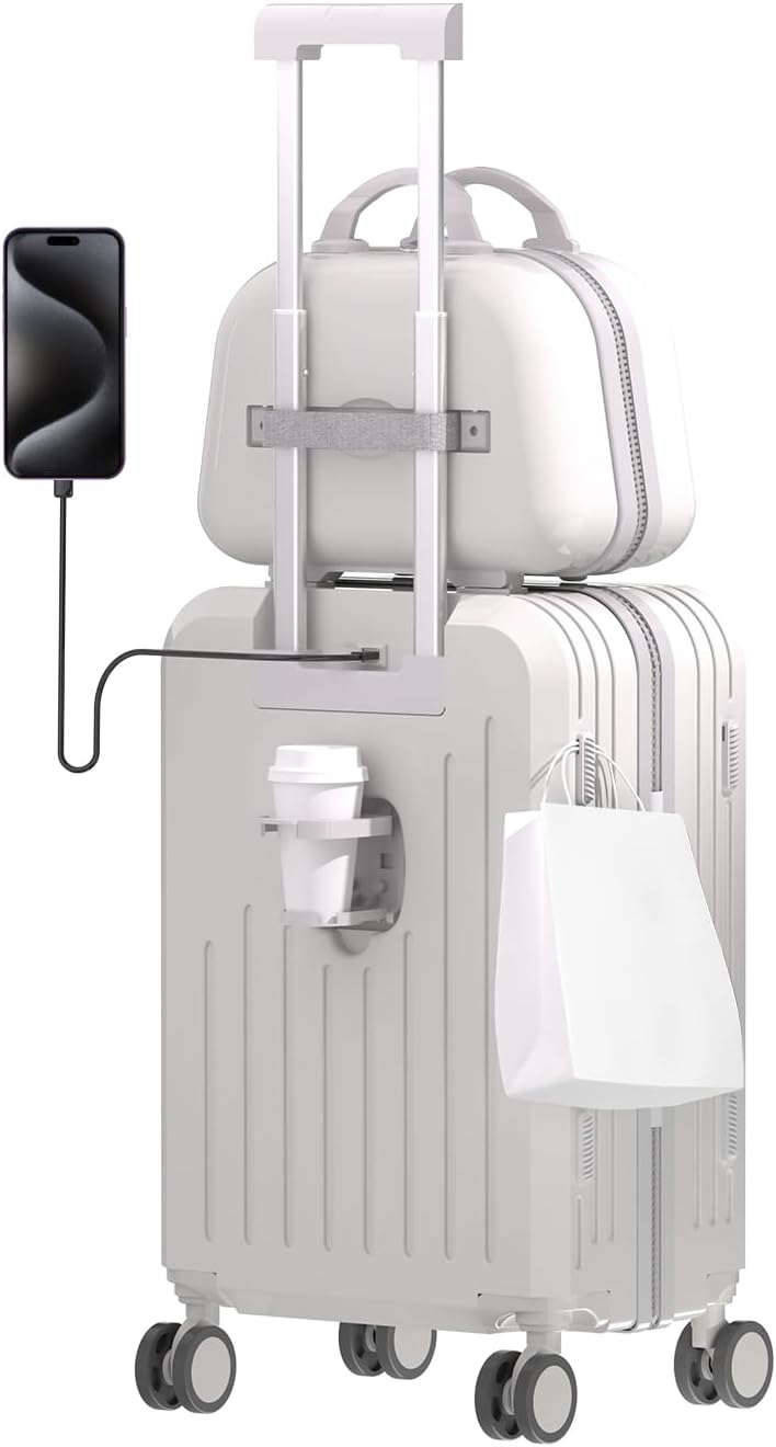 HOGESA Juego de Maletas de Viaje, Maletas de Viaje Carry On 21”, Maleta de Mano Pequeña con Ruedas Silenciosas de 360 Grados, Equipaje de Mano para Avion con Candado de Seguridad - 2 Piezas (Blanco)