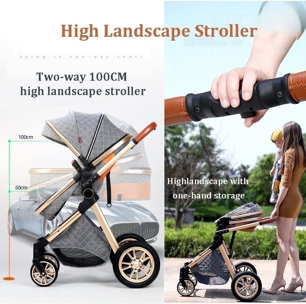 TXTC Cochecito de viaje para bebé Cochecito de bebé 3 en 1 Cochecito para recién nacido | Cuna móvil Cochecito ligero, cuatro ruedas de goma, cochecito estándar portátil (color: marrón) -----Toallitas bucales para bebé