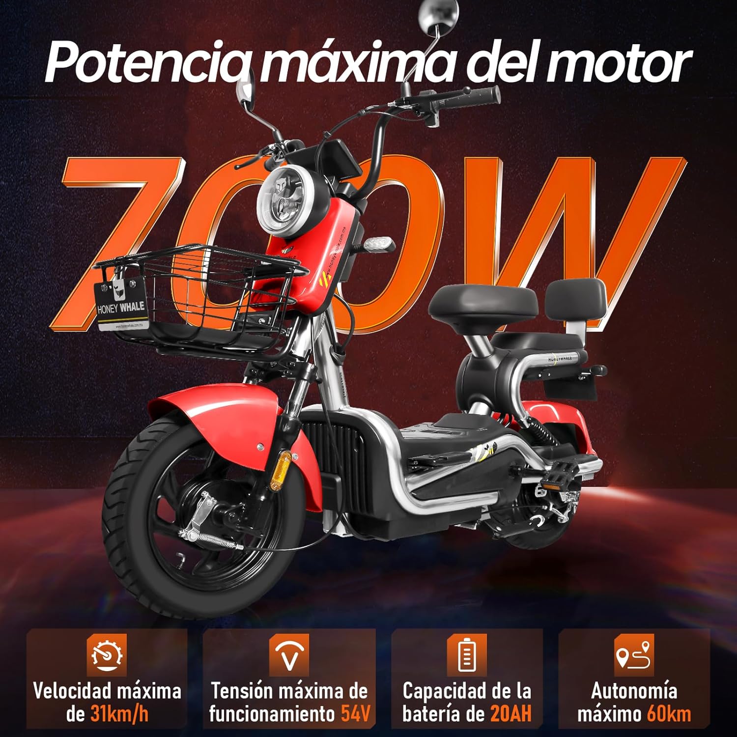 HONEYWHALE KC-Cool Bicicleta Electrica para Adultos, Bicimoto Eléctrica con Alarma, Máxima del Motor 700W, Velocidad Máxima 45KM/H, Autonomía 55-60KM, Baterías de Gran Capacidad 20AH—válvula de vehículo eléctrico