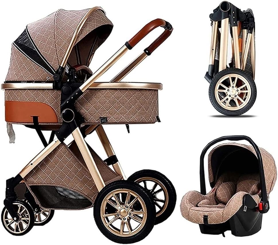 TXTC Cochecito de viaje para bebé Cochecito de bebé 3 en 1 Cochecito para recién nacido | Cuna móvil Cochecito ligero, cuatro ruedas de goma, cochecito estándar portátil (color: marrón) -----Toallitas bucales para bebé