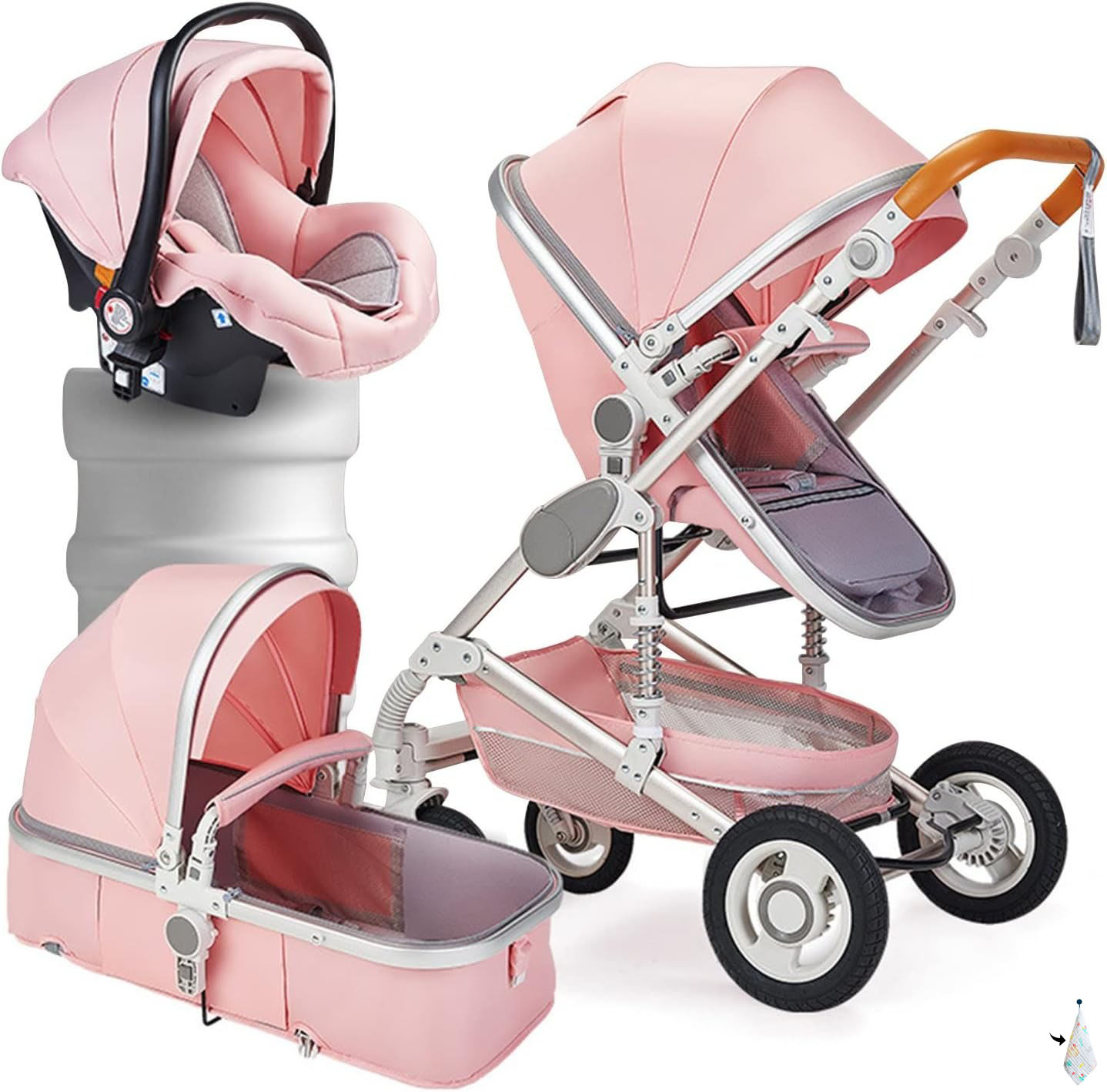 TXTC Cochecito de viaje para bebé Cochecito de bebé 3 en 1 Cochecito para recién nacido | Cuna móvil Cochecito ligero, cuatro ruedas de goma, cochecito estándar portátil (color: marrón) -----Toallitas bucales para bebé