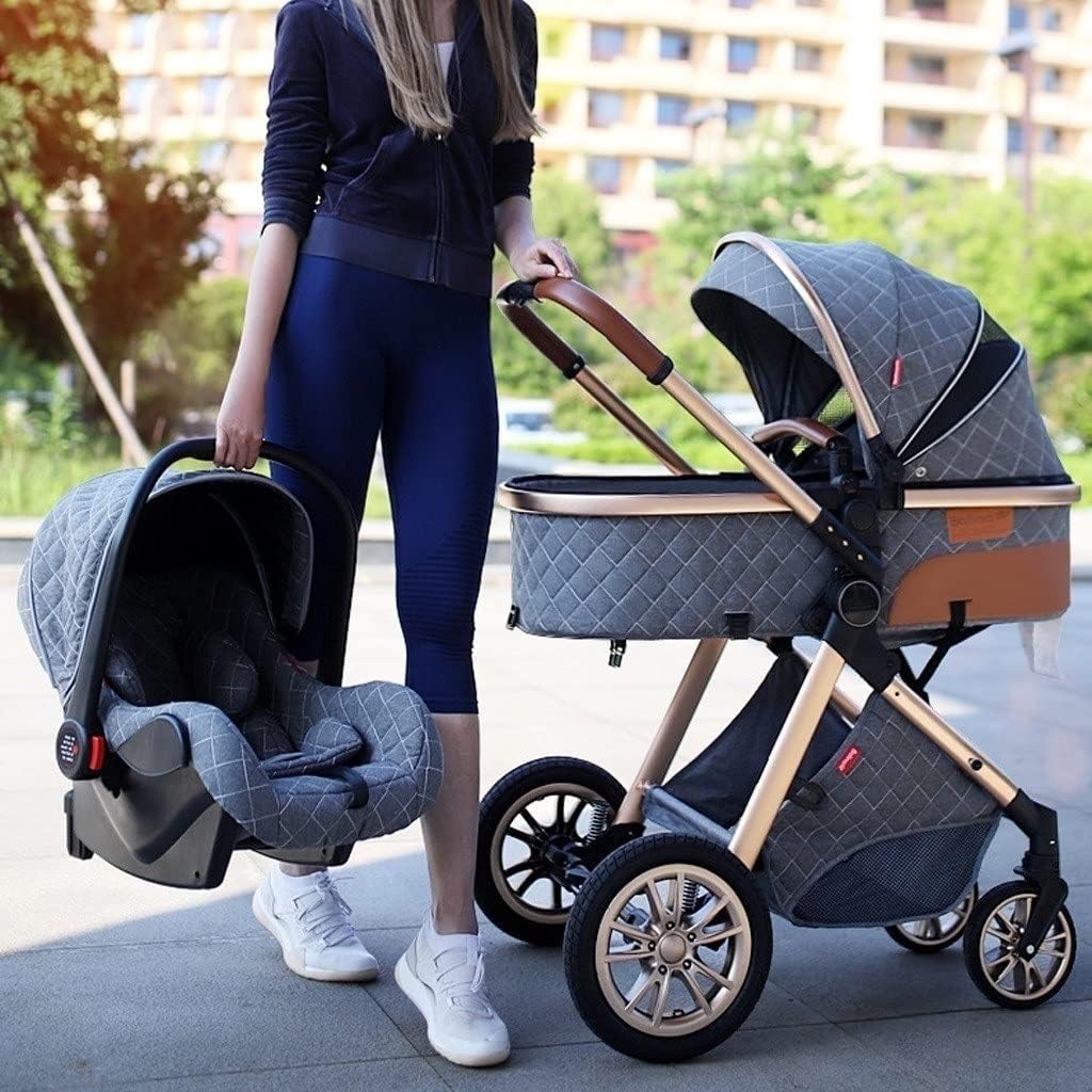 TXTC Cochecito de viaje para bebé Cochecito de bebé 3 en 1 Cochecito para recién nacido | Cuna móvil Cochecito ligero, cuatro ruedas de goma, cochecito estándar portátil (color: marrón) -----Toallitas bucales para bebé