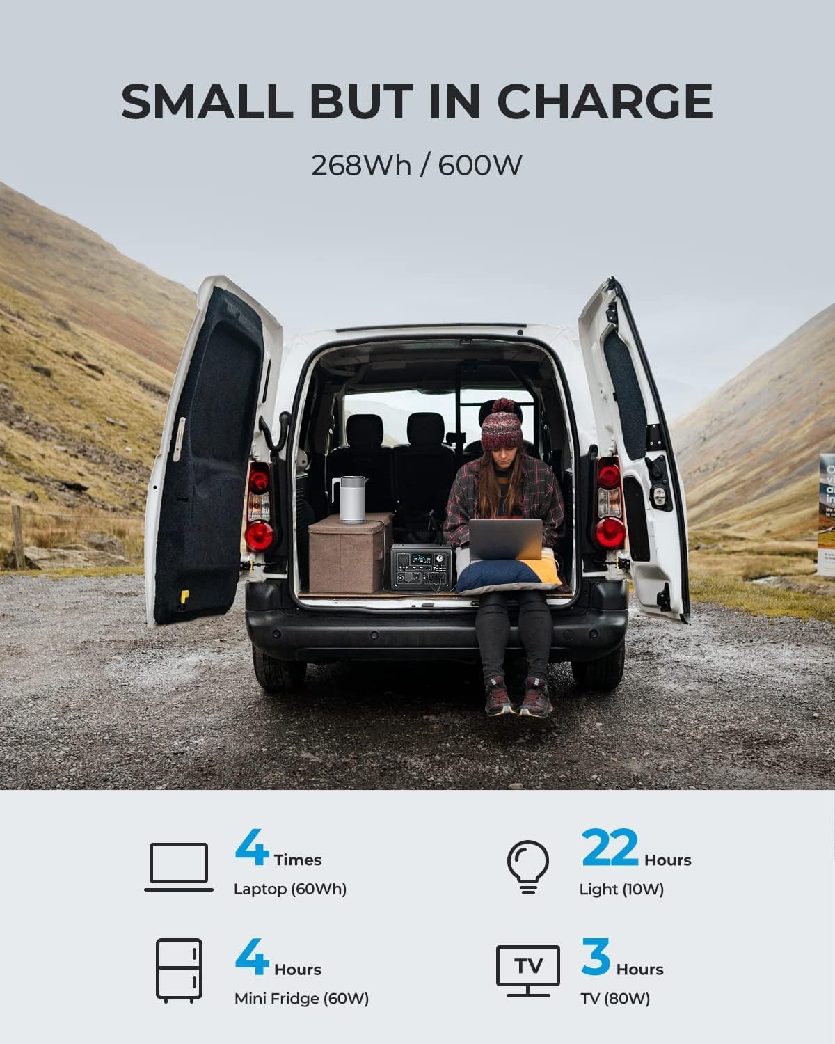 BLUETTI Solar Generator EB3A, 268Wh LiFePO4 Battery Backup w/ 2 600W (1200W Surge) AC Outlets, Recharge from 0-80% in 30 Min., LFP Backup for Outdoor Camping, Trip, Power Outage