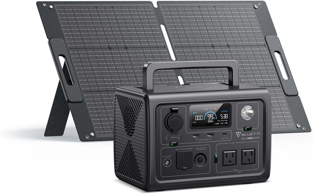 BLUETTI Solar Generator EB3A, 268Wh LiFePO4 Battery Backup w/ 2 600W (1200W Surge) AC Outlets, Recharge from 0-80% in 30 Min., LFP Backup for Outdoor Camping, Trip, Power Outage