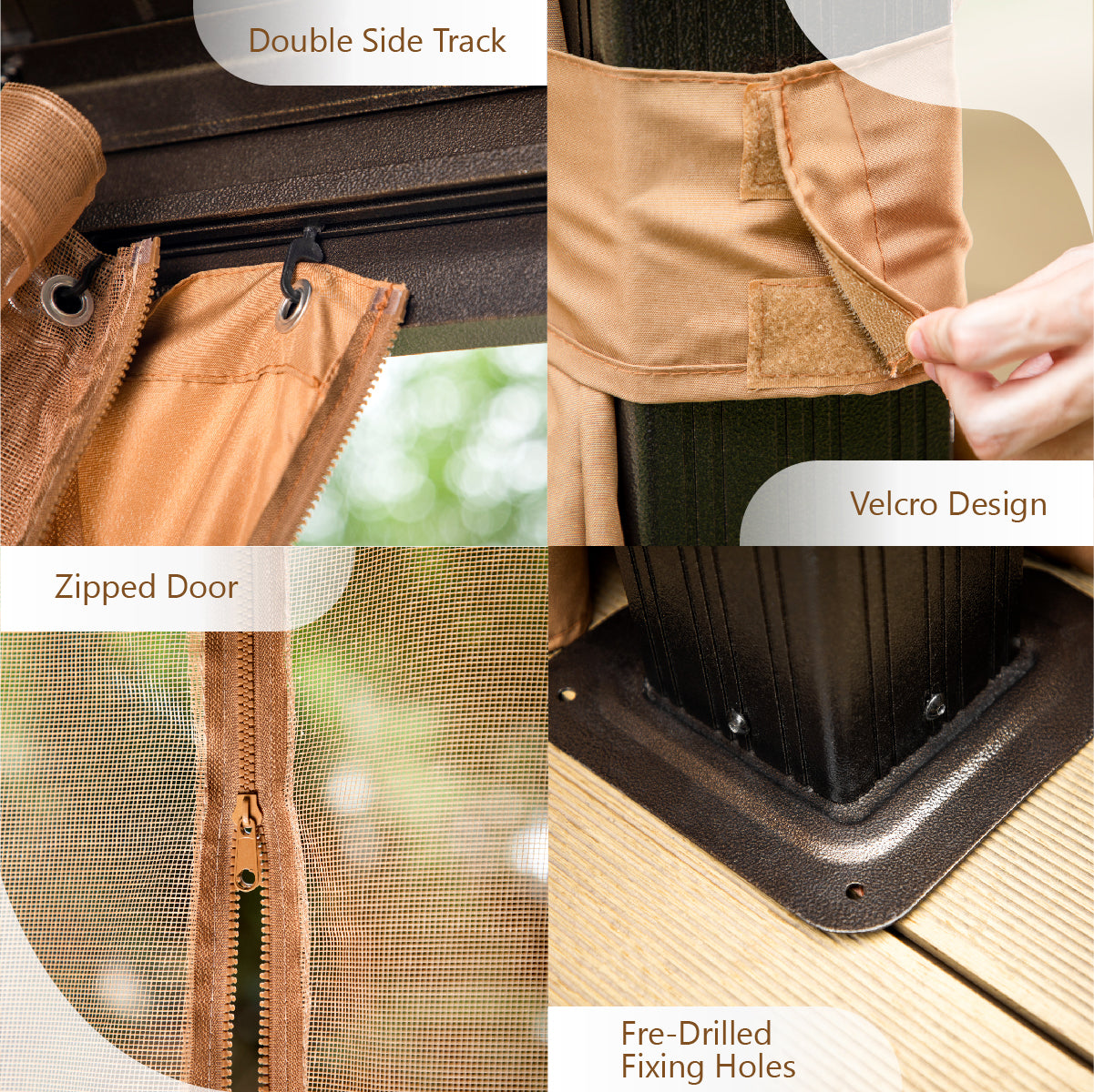 Gazebo exterior de techo rígido de 10' x 12' con techo doble, cortinas y red