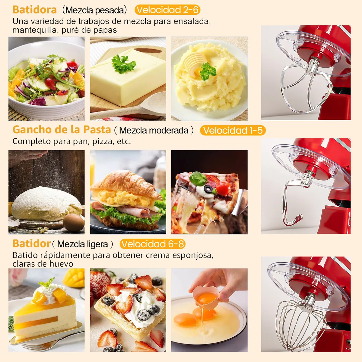 Batidoras de pedestal Karingbee KB-1510H 10+p velocidades 660w con 6.5qt+5qt tazón de acero inoxidable y 6 accesorios