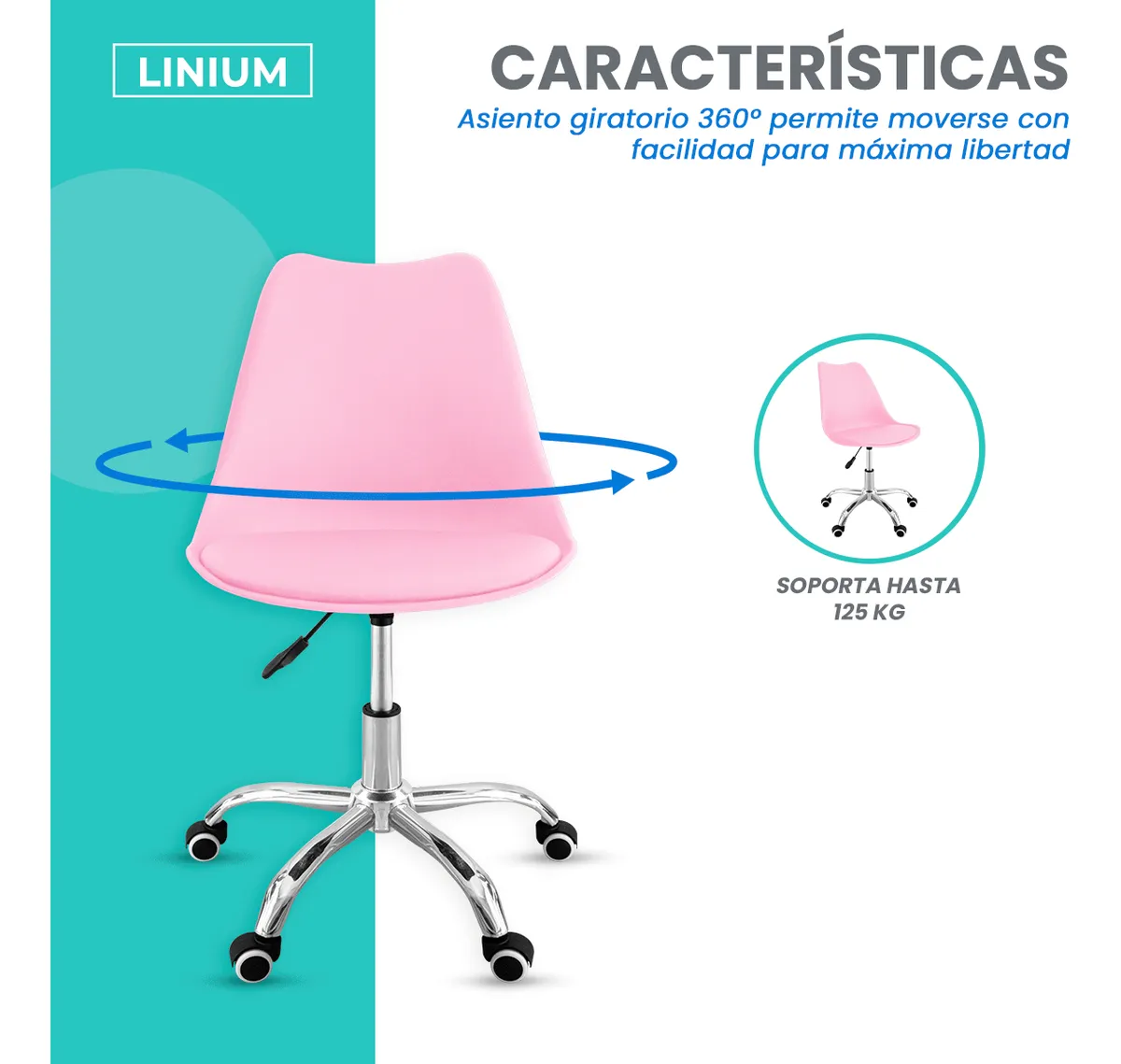 Silla Oficina Salon Estetica Escritorio Tulip Sala Junta 4pz Rosa Asiento Acolchonado Tapizado Vinipiel