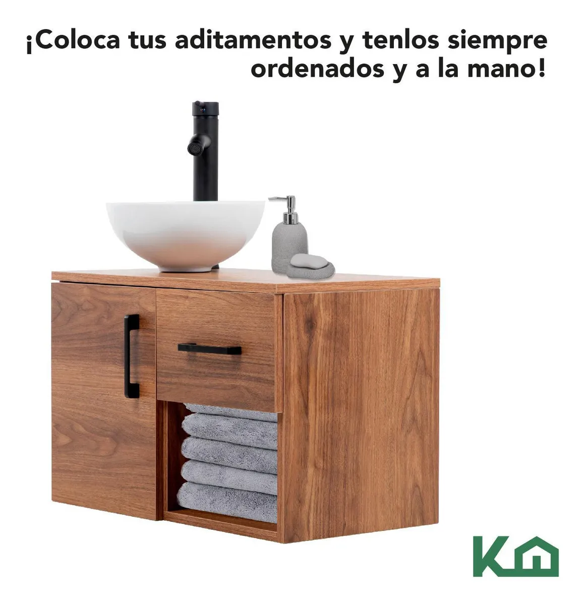 Mueble Kit Para Baño Gabinete Organizador Con Monomando Lavabo Color Madera Kingshouse