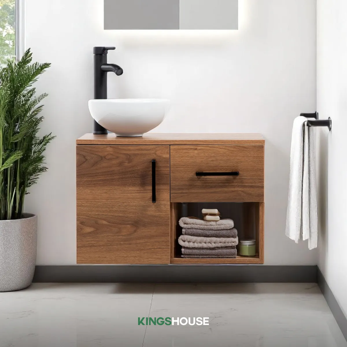 Mueble Kit Para Baño Gabinete Organizador Con Monomando Lavabo Color Madera Kingshouse