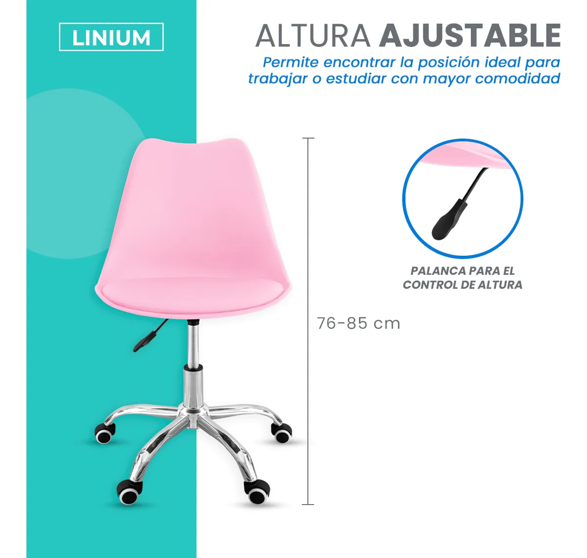 Silla Oficina Salon Estetica Escritorio Tulip Sala Junta 4pz Rosa Asiento Acolchonado Tapizado Vinipiel