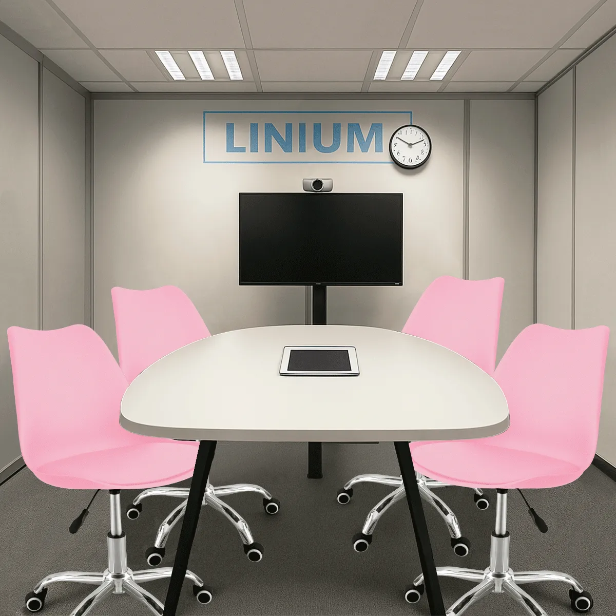 Silla Oficina Salon Estetica Escritorio Tulip Sala Junta 4pz Rosa Asiento Acolchonado Tapizado Vinipiel