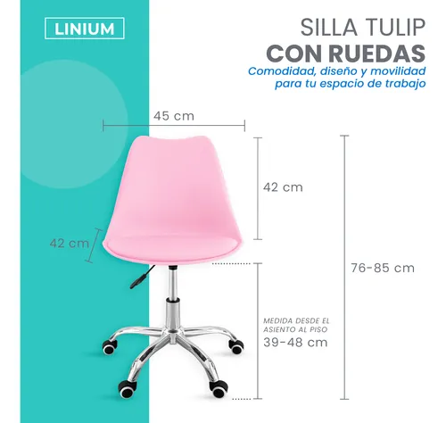 Silla Oficina Salon Estetica Escritorio Tulip Sala Junta 4pz Rosa Asiento Acolchonado Tapizado Vinipiel