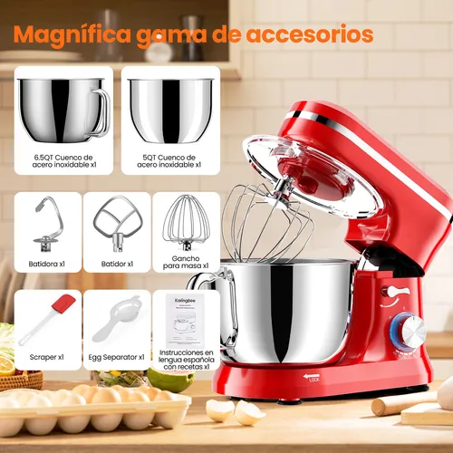 Batidoras de pedestal Karingbee KB-1510H 10+p velocidades 660w con 6.5qt+5qt tazón de acero inoxidable y 6 accesorios