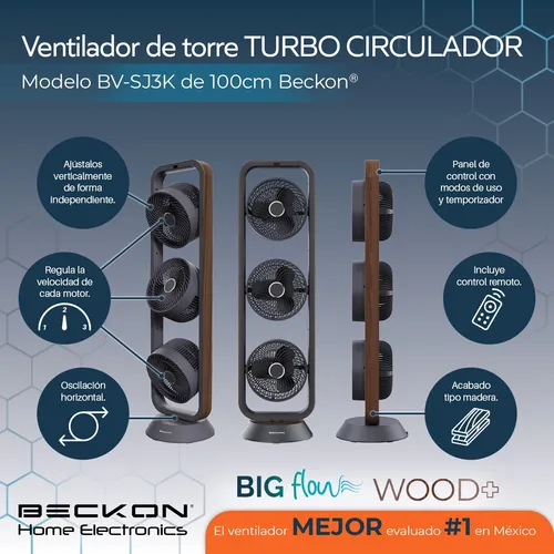 Ventilador De Torre Beckon Big Flow 3 Motores 100 Cm