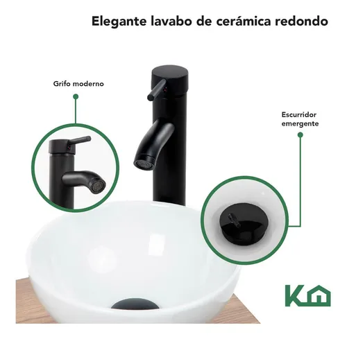 Mueble Kit Para Baño Gabinete Organizador Con Monomando Lavabo Color Madera Kingshouse